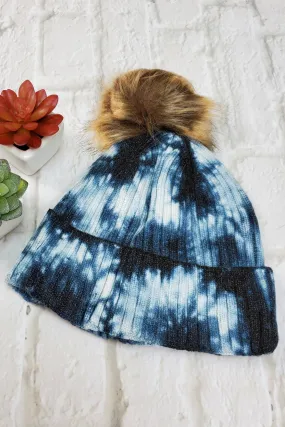 #36 Navy Burst Tie-Dye Pom-Pom Beanie