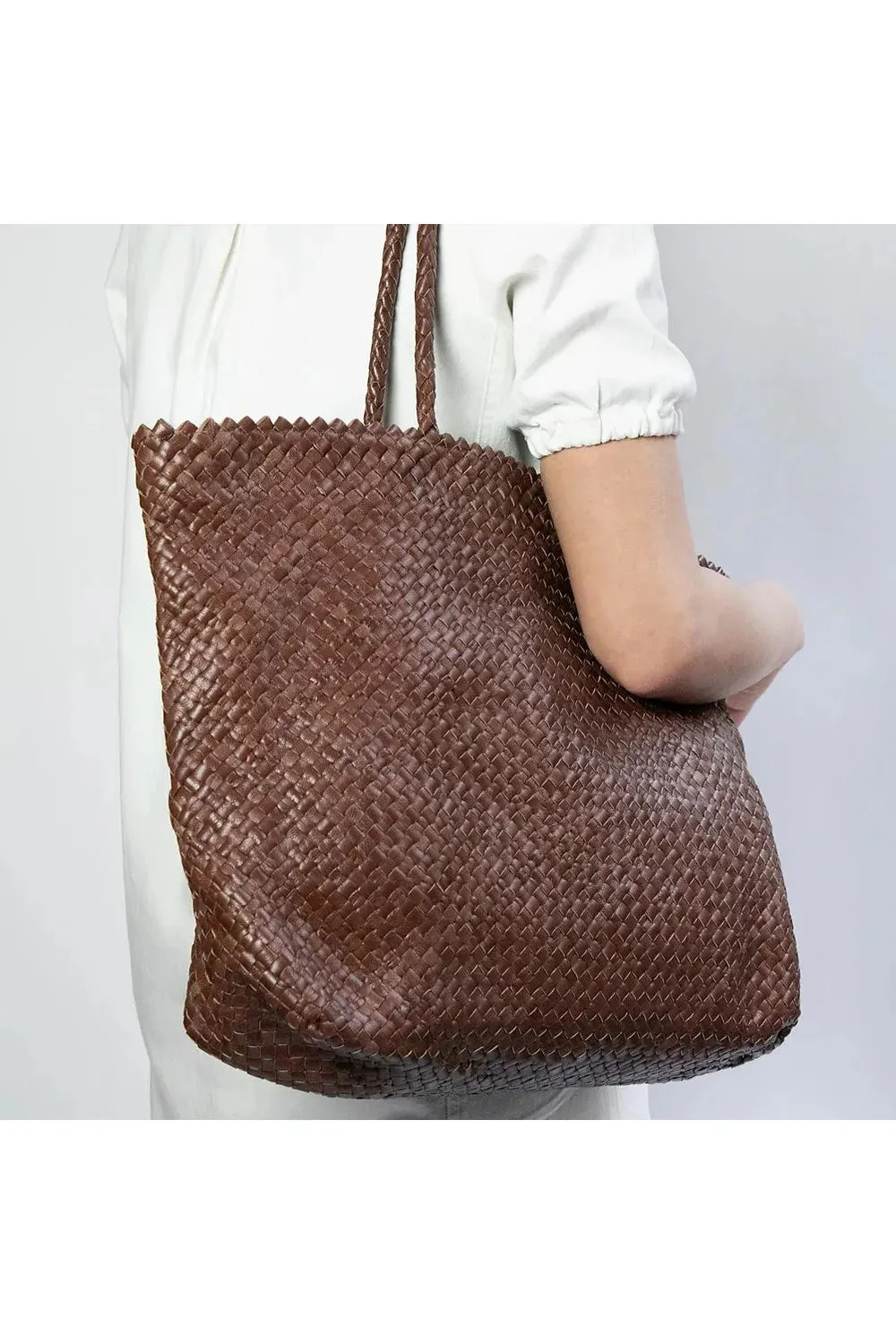 Allan K Habiba Dama Leather Woven Shopper Bag | Bruciato