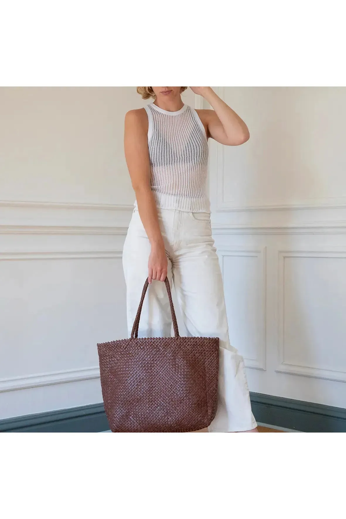 Allan K Habiba Dama Leather Woven Shopper Bag | Bruciato