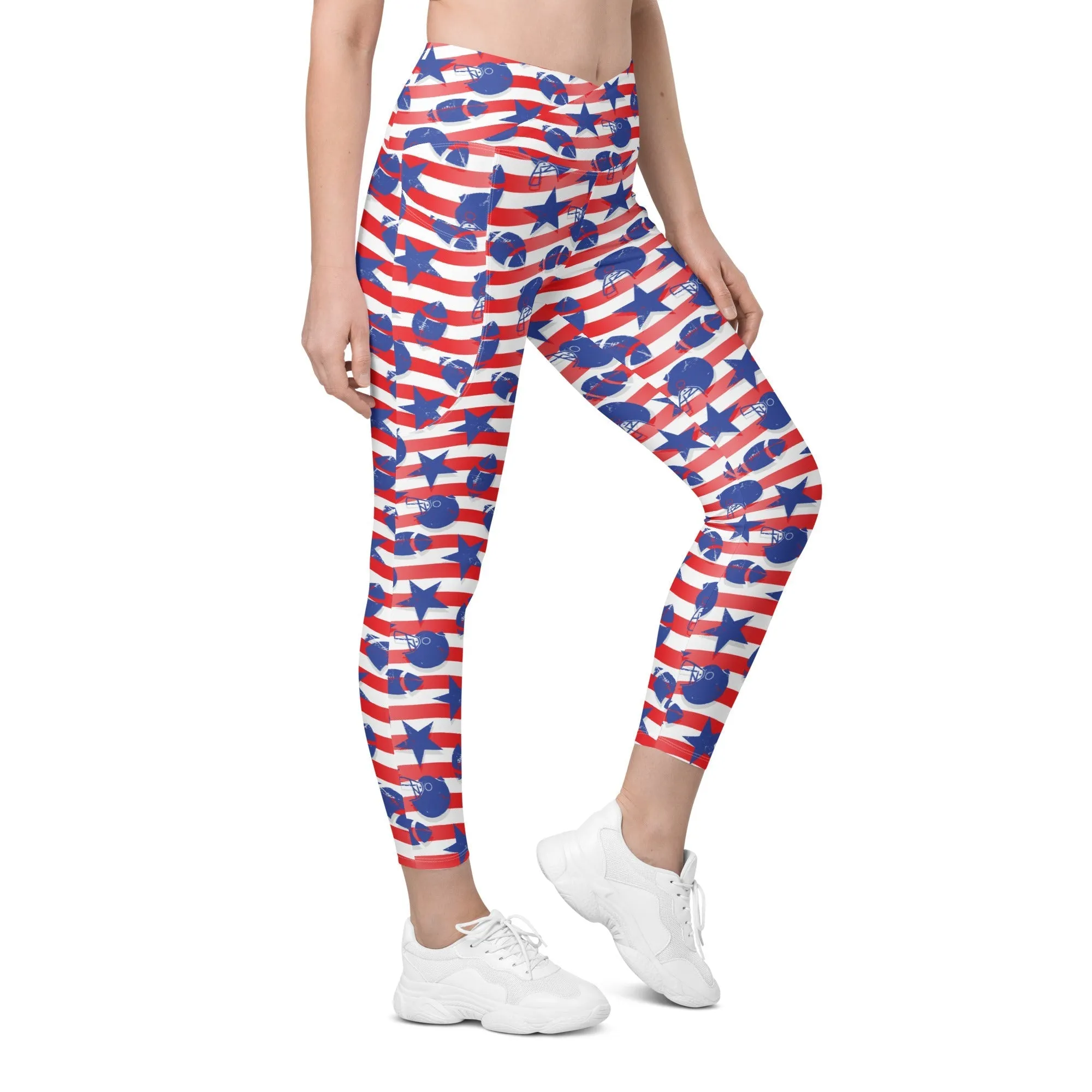 American Football Pattern Crossover Leggings With Pockets