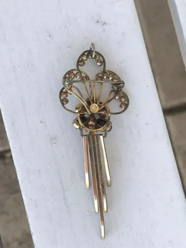 Antique Estate Gold Filled Blue   White Stone Brooch Cameo Pin