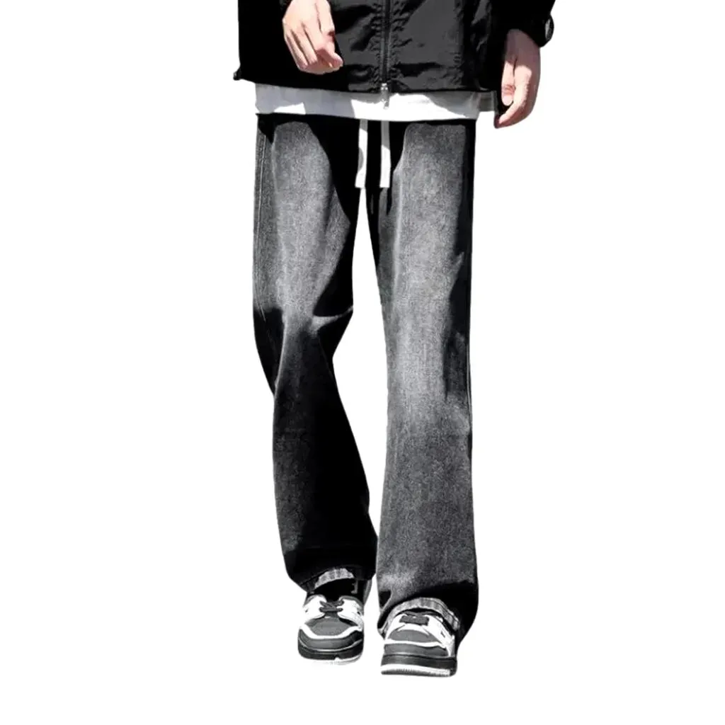 Baggy abraded mid rise jeans joggers for men