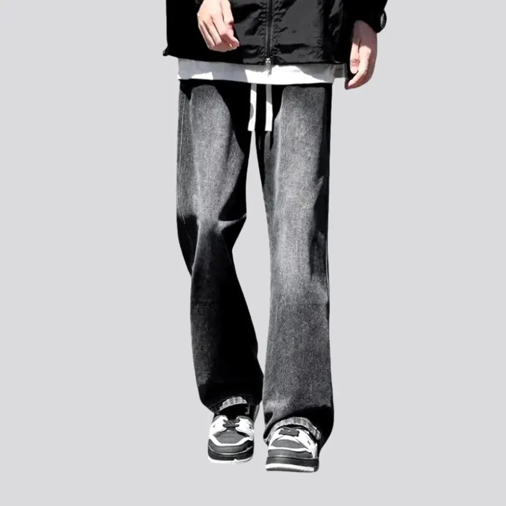 Baggy abraded mid rise jeans joggers for men