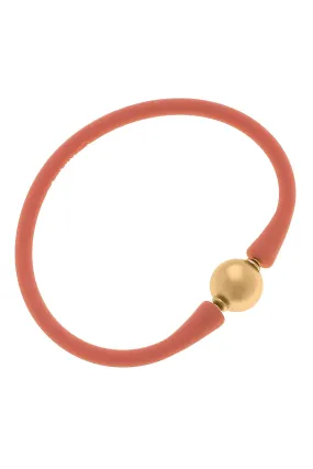 Bali 24K Gold Plated Ball Bead Silicone Bracelet in Coral Orange