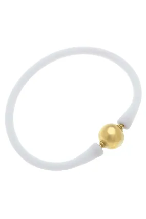 Bali 24K Gold Plated Ball Bead Silicone Bracelet in Ivory