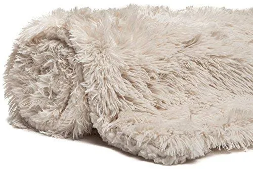 Beige Fur Throw and Pillow Set