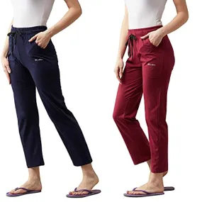 BLINKIN Cotton Pyjamas For Womenं Combo Pack Of 2 With Side Pockets (Color_Maroon|Navy Blue,Size_M)