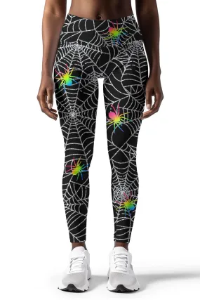 Bugs & Kisses Lucy Black Spider Print Leggings Yoga Pants - Women