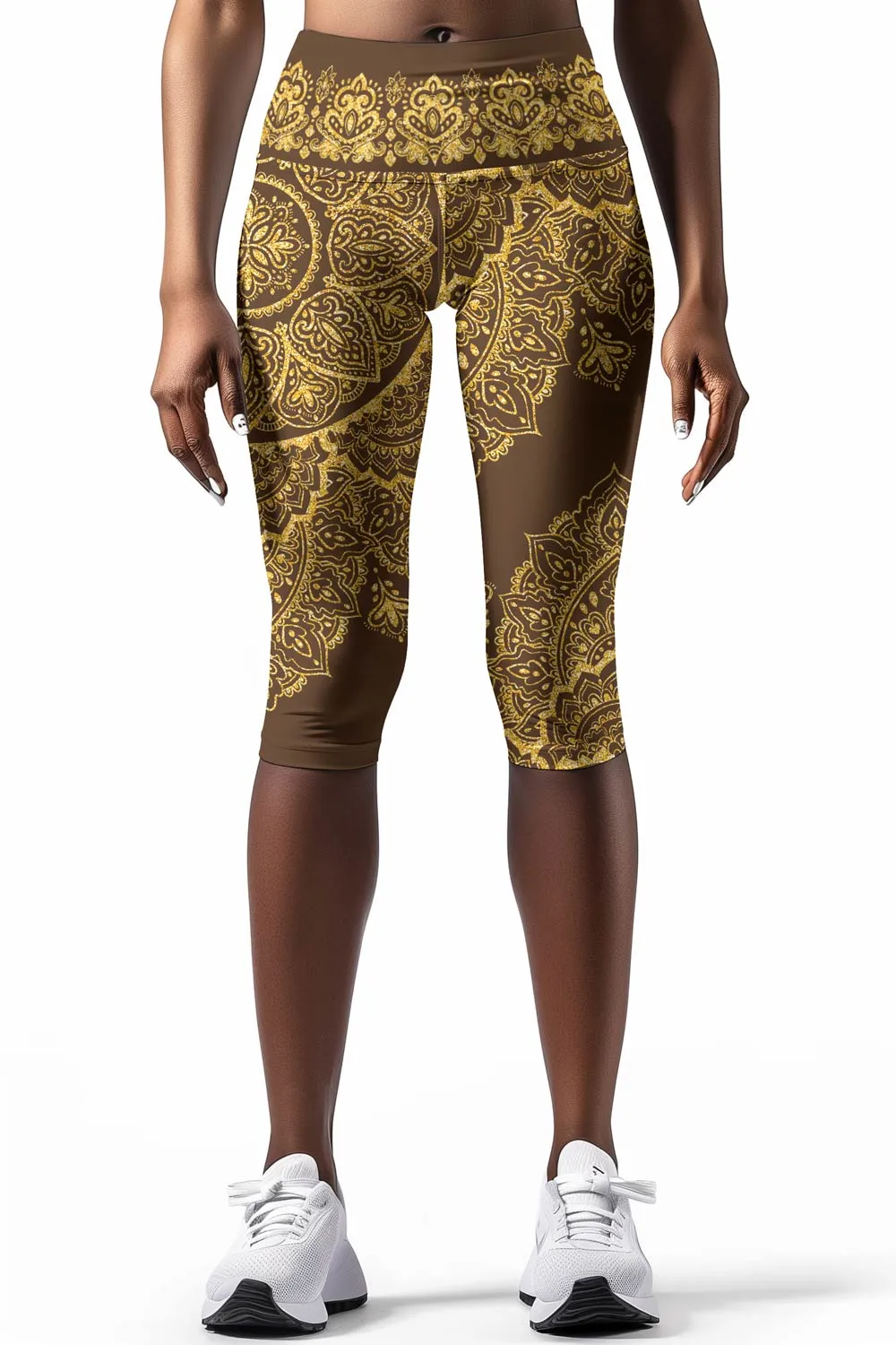 Chocolate Nirvana Ellie Brown Boho Performance Capri Leggings - Women