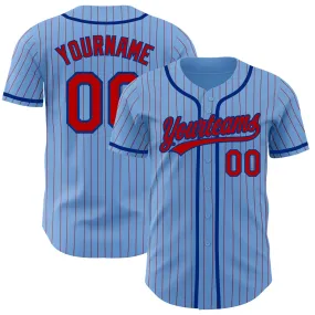 Custom Light Blue Red Pinstripe Royal Authentic Baseball Jersey