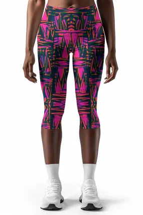 Ego Ellie Pink Printed Workout Performance Yoga Capri Leggings - Women