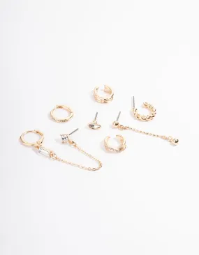 Gold Cuff & Drop Mixed Earring Pack