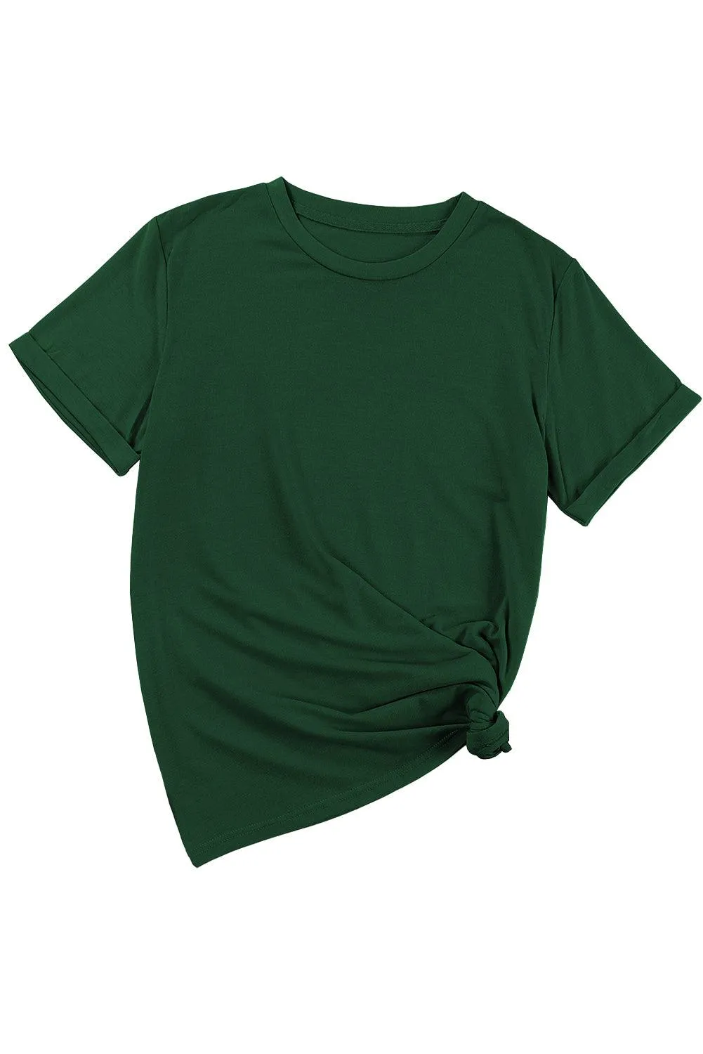 Green Casual Crew Neck Solid Color T-Shirts Loose Lightweight Tops for Women