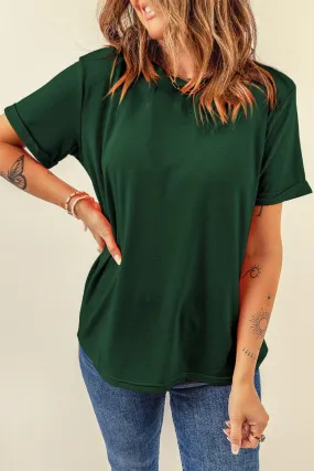 Green Casual Crew Neck Solid Color T-Shirts Loose Lightweight Tops for Women