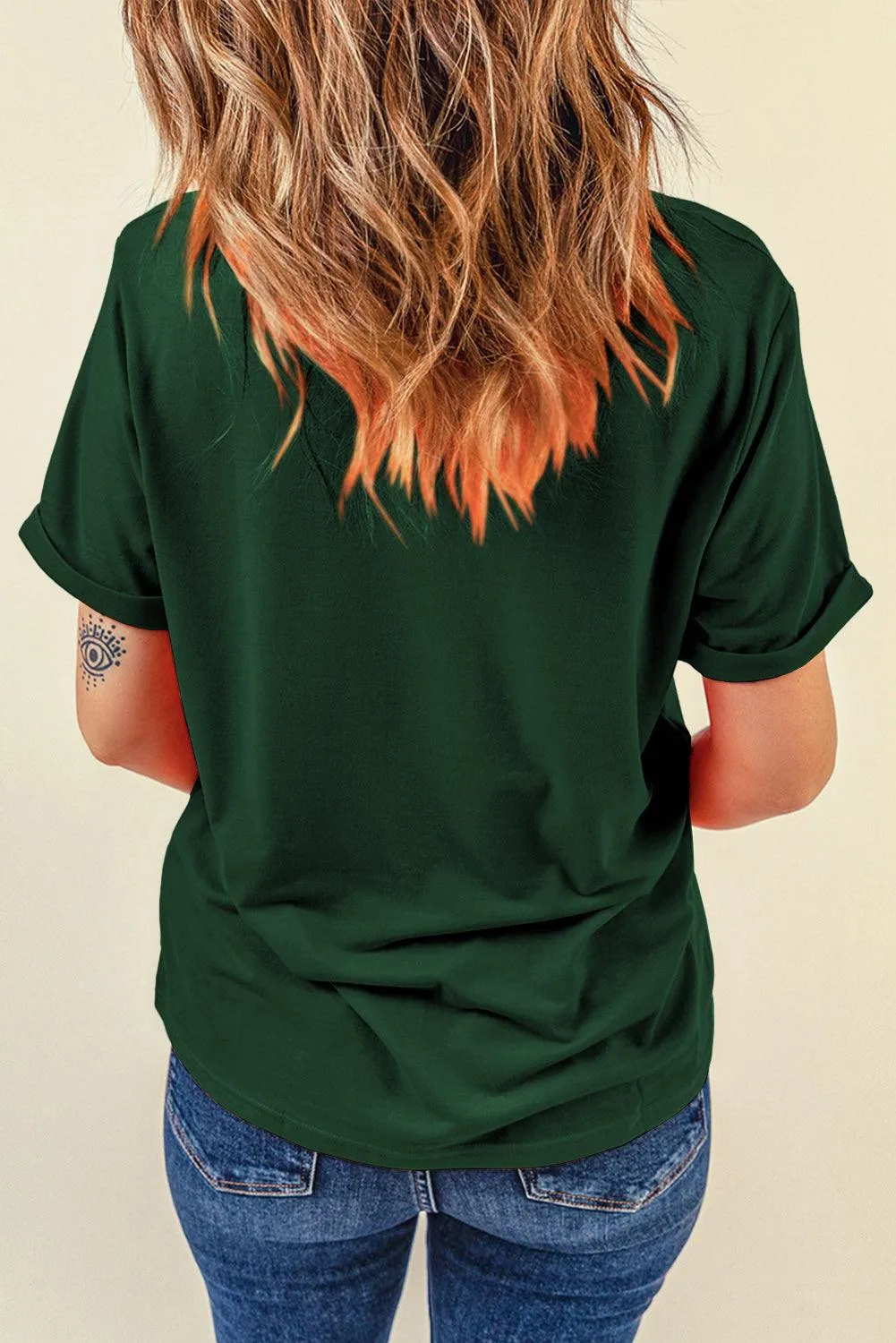 Green Casual Crew Neck Solid Color T-Shirts Loose Lightweight Tops for Women