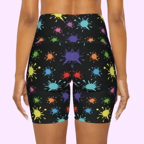 High Waisted Yoga Shorts Paint Splash