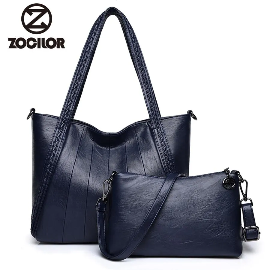 Luxury two sets Handbags Women Bags Designer PU Leather Handbags Bags For Women 2018 Large Hand Bag  Top-handle Bags