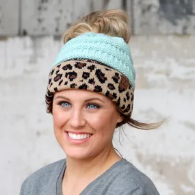 MB-45 MESSY BUN LEOPARD BEANIE MINT