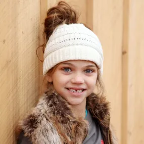 MB-847-KID Ivory Messy Bun Beanie