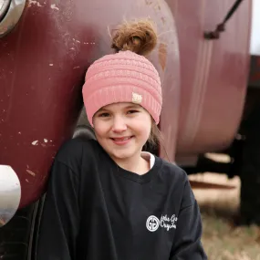 MB-847-KID Pale Pink Messy Bun Beanie