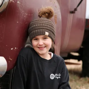 MB-847-KID Taupe Messy Bun Beanie