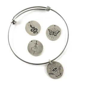 Recycled Coin Silver Mystic Tattoo Engraved Large Charm Bracelet