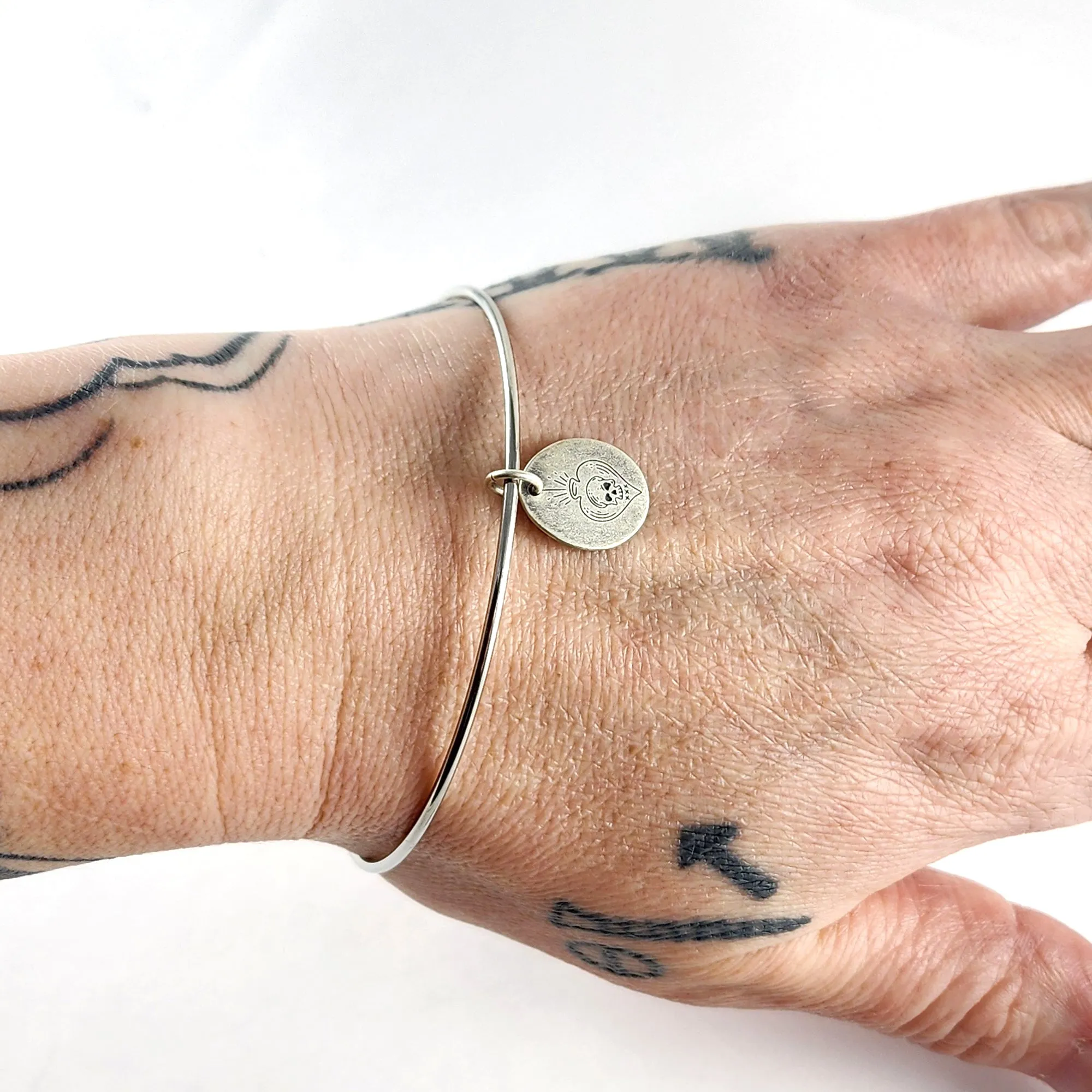 Recycled Coin Silver Mystic Tattoo Engraved Small Charm Bracelet