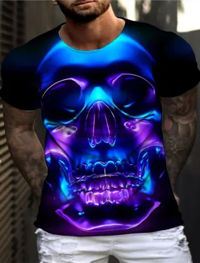 Skull Mens 3D Shirt For Halloween | Blue Summer Cotton | Men'S Unisex Tee Funny Shirts Graphic Prints Skeleton Crew Neck 3D Daily Holiday Short